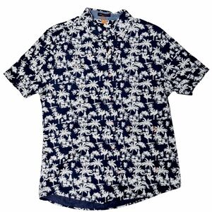 Taylor Vintage Men's Navy and White Palm Print Shirt